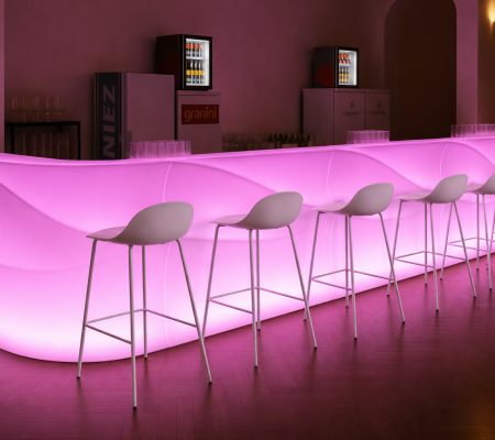 Bar lumineux et tabourets